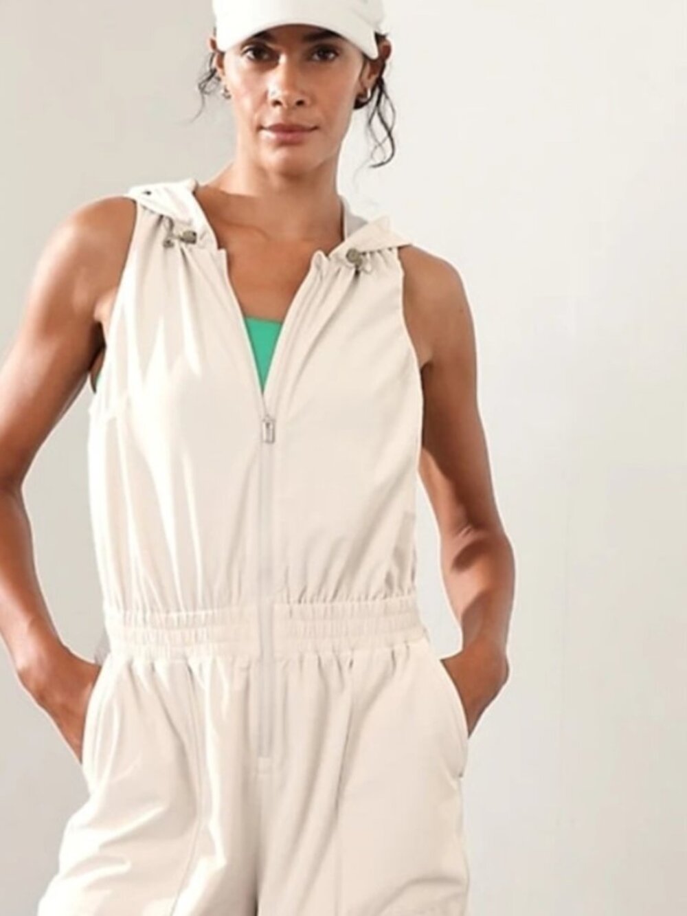 Athleta Boundless Romper Large Tall Cream hooded sleeveless